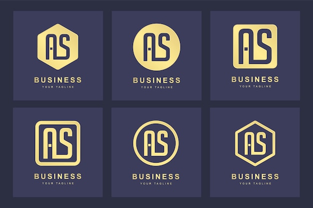 A collection of logo initials letter A S AS gold with several versions