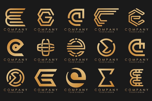 Vector collection logos golden luxury with letters e geometrical abstract logos