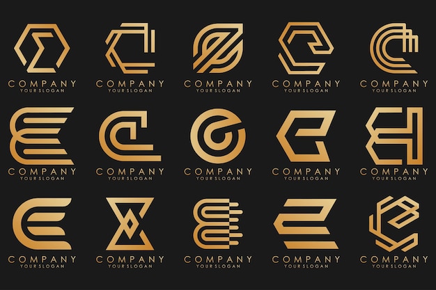 Collection logos golden luxury with letters E Geometrical abstract logos
