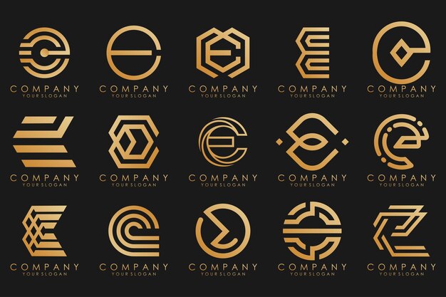 Collection logos golden luxury with letters e geometrical abstract logos