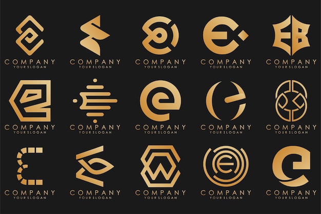 Collection logos golden luxury with letters E Geometrical abstract logos