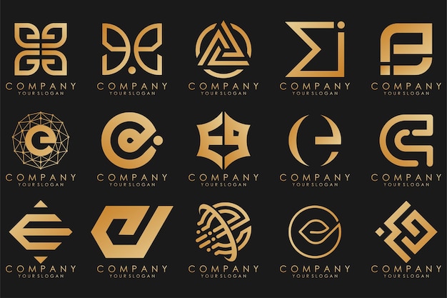 コレクション ロゴ ゴールデン高級文字 e 幾何学的な抽象的なロゴ