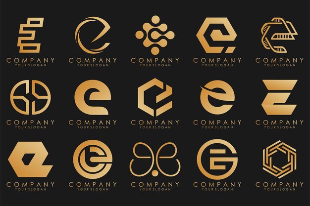 Collection logos golden luxury with letters e geometrical abstract logos