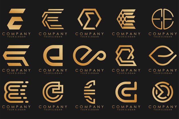 Collection logos golden luxury with letters E Geometrical abstract logos