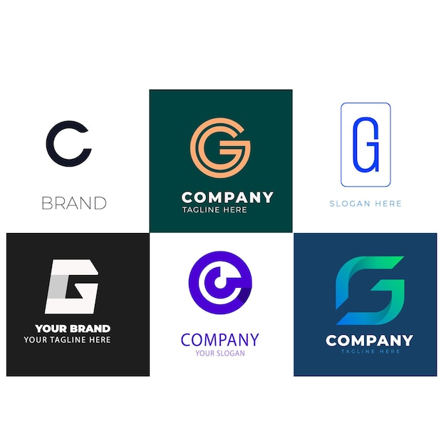 a collection of logos including one that says g brand