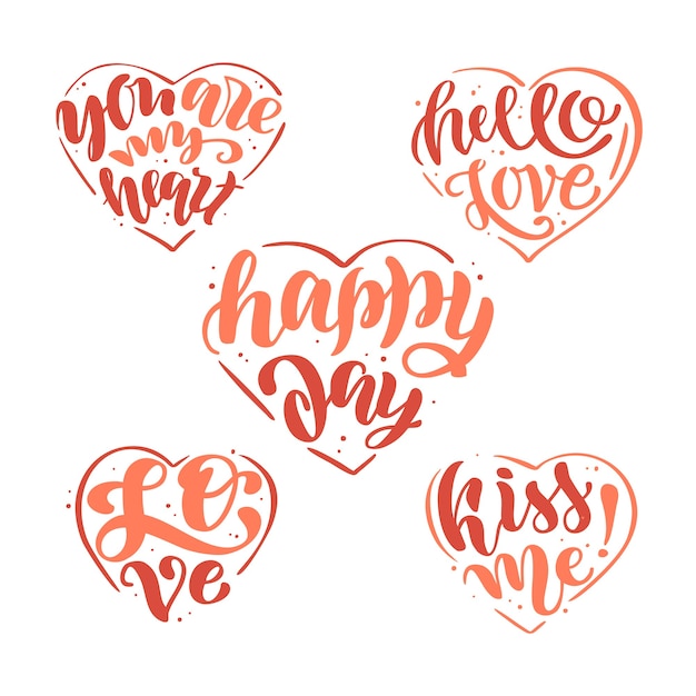 Collection of logos with lettering phrases about love. Handwritten calligraphy text Happy Valentine's Day.