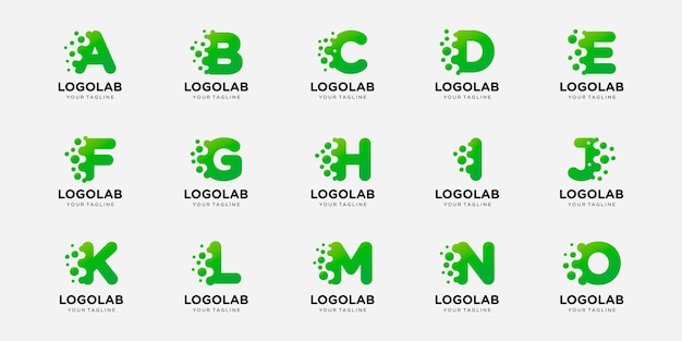 Vector collection logotype letter or initial with dot and molecule concept logo template.