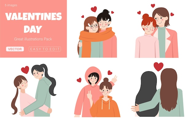 Коллекция любовных пар lgbtiqq лесбийские свидания романтические отношения день святого Валентина вектор