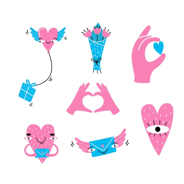 Vector collection of love elements. valentines day. stickers.