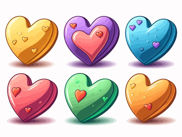 Collection of love hearts in cartoon style illustration