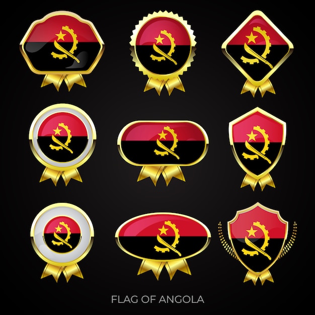 Collection of luxury golden Angola flag badges