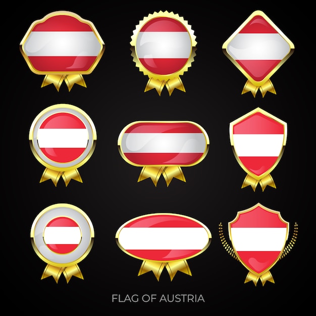 Collection of luxury golden Austria flag badges