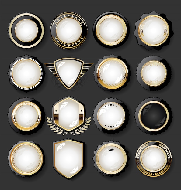 Collection of luxury golden design elements badges labels and laurels