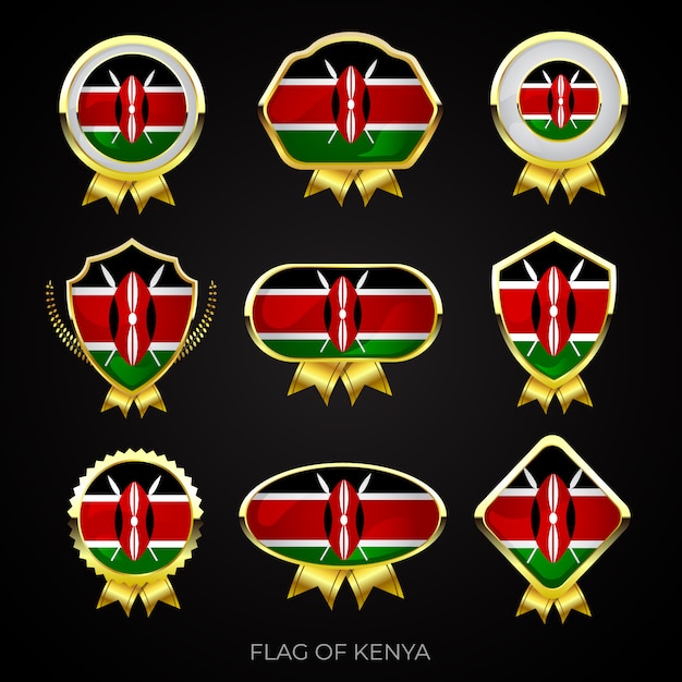 Collection of luxury golden flag badges of Kenya