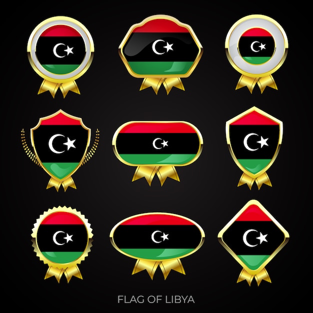 Collection of luxury golden flag badges of libya