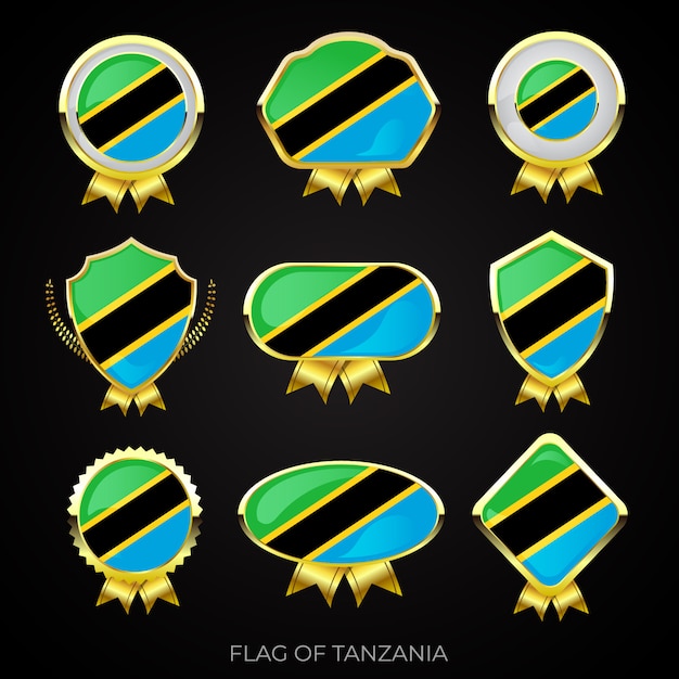 Collection of luxury golden flag badges of Tanzania