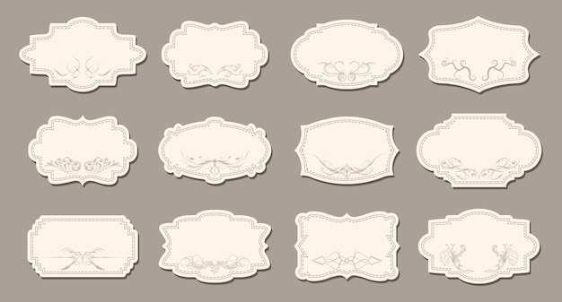 Collection of luxury vintage curly frames with lace for text retro labels Templates icons vector