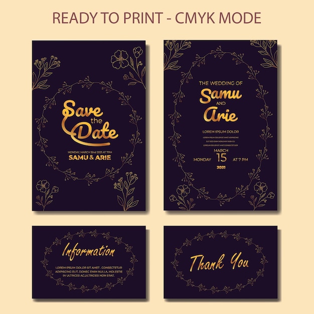 Collection of luxury wedding invitation flower line art gold