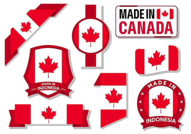 Collection of made in Canada badges labels Canada flags in ribbon vector illustration