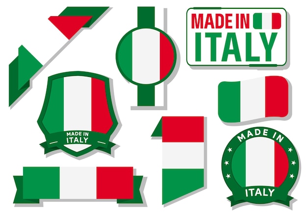 Collezione di badge made in italy etichette bandiere italia in nastro illustrazione vettoriale