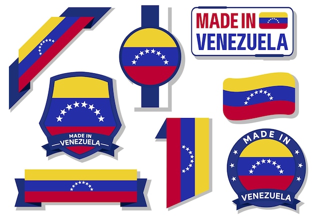 Collection of made in venezuela badges labels venezuela flag in ribbon vector illustration
