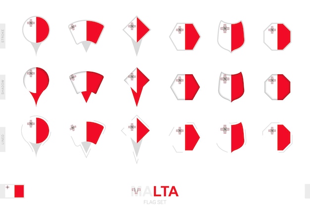 Collection of the Malta flag in different shapes and with three different effects