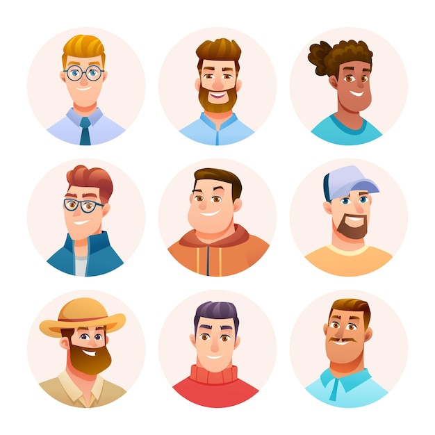 Vector collection of man avatar characters male avatars in cartoon style