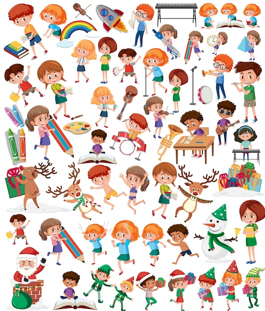 Collection of many kids doing different activities