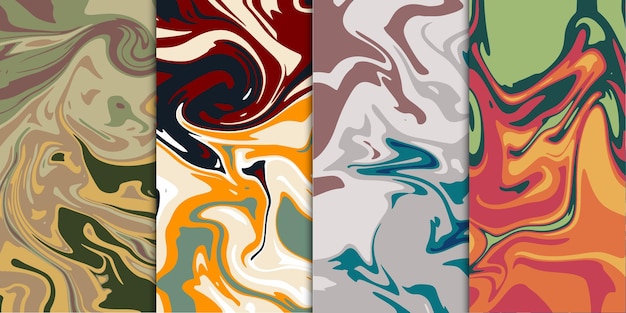 Collection of marble abstract seamless patterns in multicolors