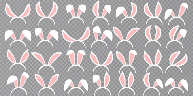 Collection of masks easter bunny ear on transparent background