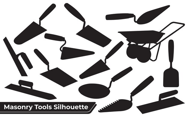 Vector collection of masonry tools silhouettes