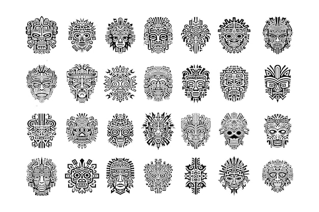 Collection of mayan aztec illustration