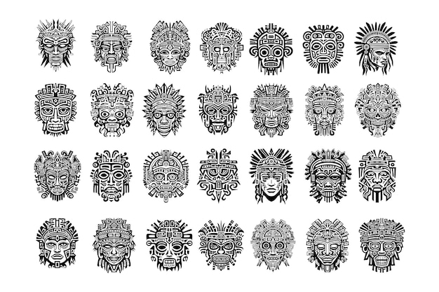 tattoo design, stencil, Aztec Skull with ceremonial head-dress a... -  Arthub.ai