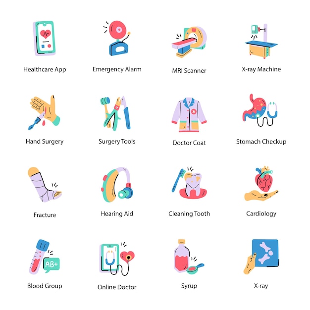 Collection of Medication Hand Drawn Icons