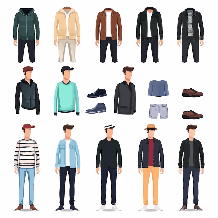 Vector a collection of mens clothing including one of the men