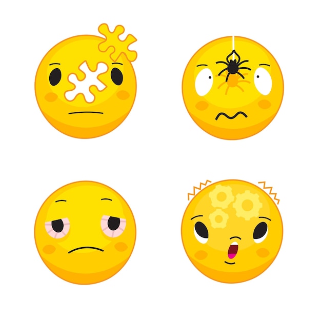 Collection of mental health issues emoticons isolated vector stickers