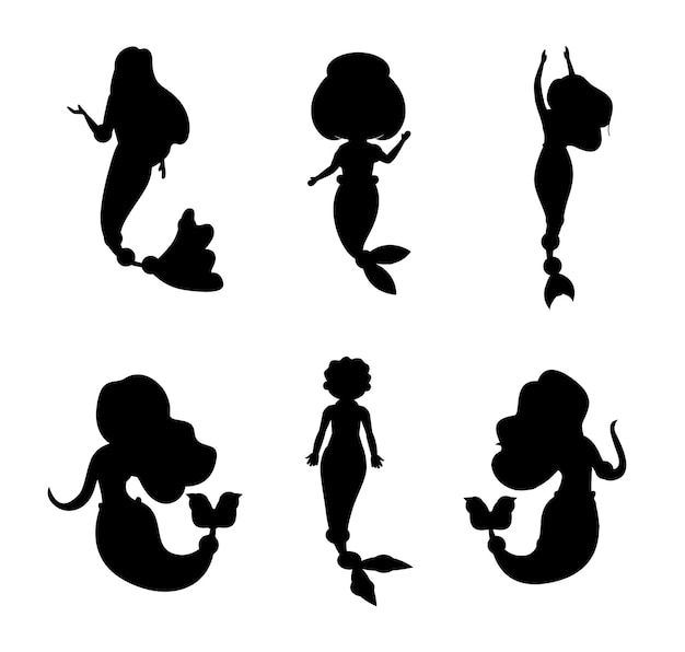 Vector collection of mermaids vector isolated silhouettes