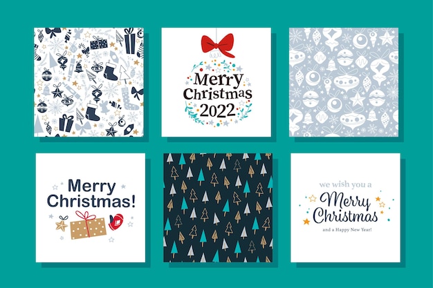 Collection of Merry Christmas congratulation cards. Vector flat illustration. For tags, banners, prints, packaging, invitations.