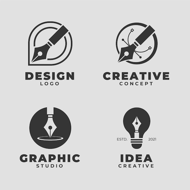 Collection of minimalist flat design graphic designer logo