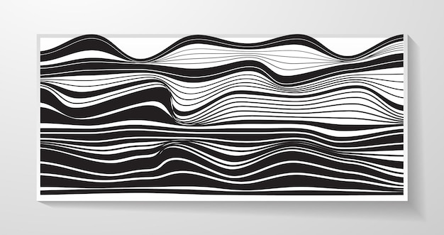 Collection of modern abstract posters with optical waves black and white line design