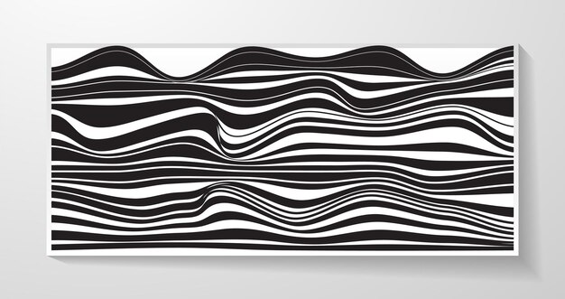 Collection of modern abstract posters with optical waves black and white line design