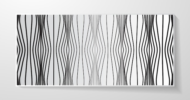 Collection of modern abstract posters with optical waves black and white line design