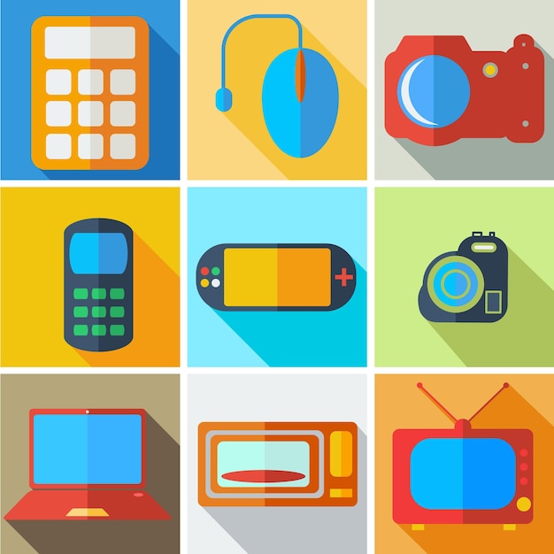 Collection modern flat icons computer technology with long shadow effect for design vector illustration