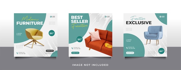 Collection of modern furniture sale feed banner post design templates