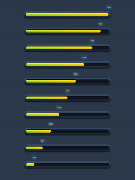 Vector collection of modern futuristic progress loading bar and buffering