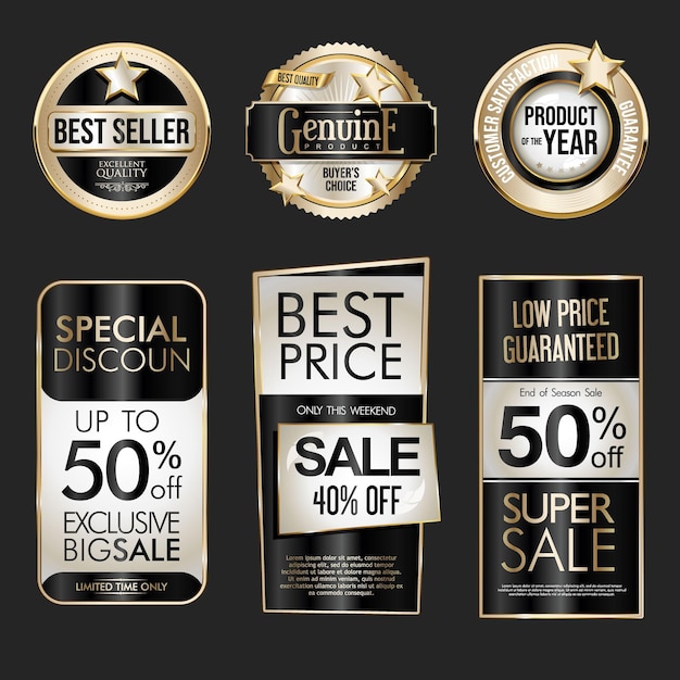 Vector collection of modern gold and black sale stickers and tags