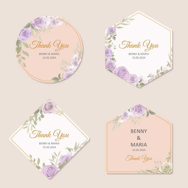 Collection of modern hand drawn floral labels