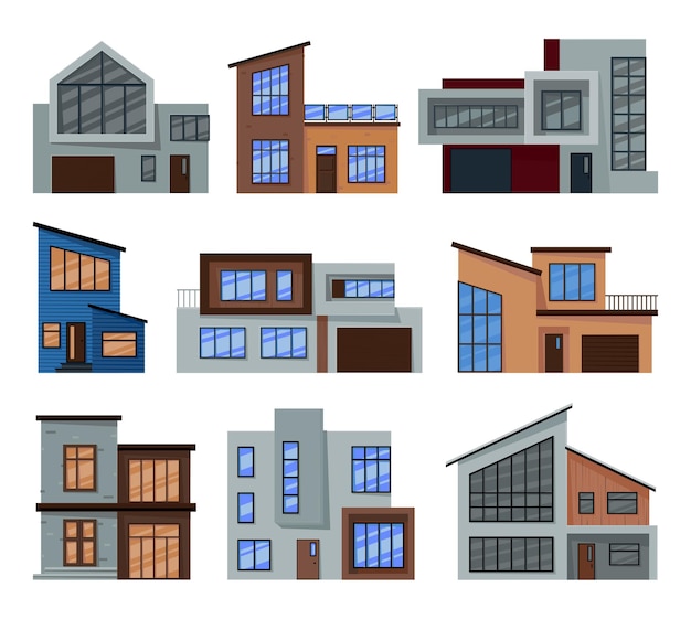 Collezione di case moderne realizzate in vetro, cemento e legno