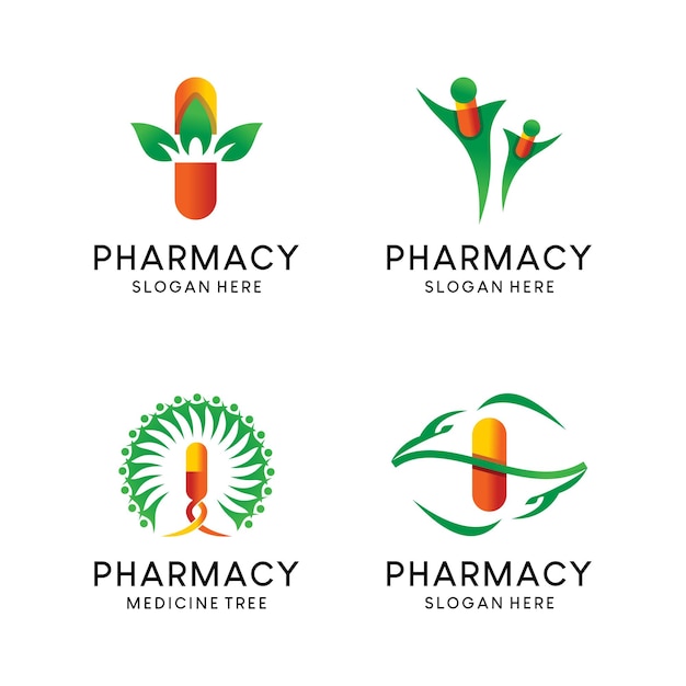 Collection of modern pharmacy illustration logo designs vector