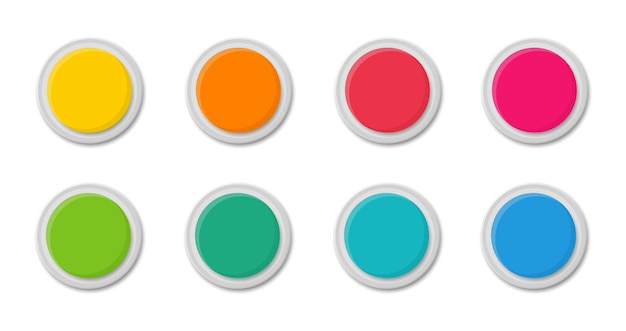 Collection modern round buttons. Blank template of multicolored web buttons. Flat style.